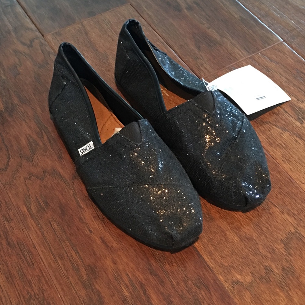 TOMS Classic Sip-On Shoes in Black Glitter